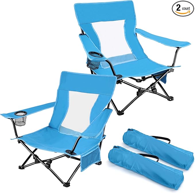 Joyfair Beach Camping Chair (2 Pack), Outdoor Folding Chair for Adults, Heavy Duty Portable Chair with Armrest for Outside...