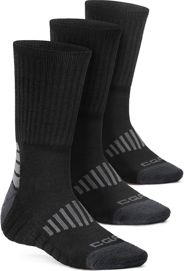 CQR 3 Pack Men and Women Wool Hiking Mid Calf Crew Socks, Moisture Wicking Breathable Outdoor Tactical Cushion boot Socks