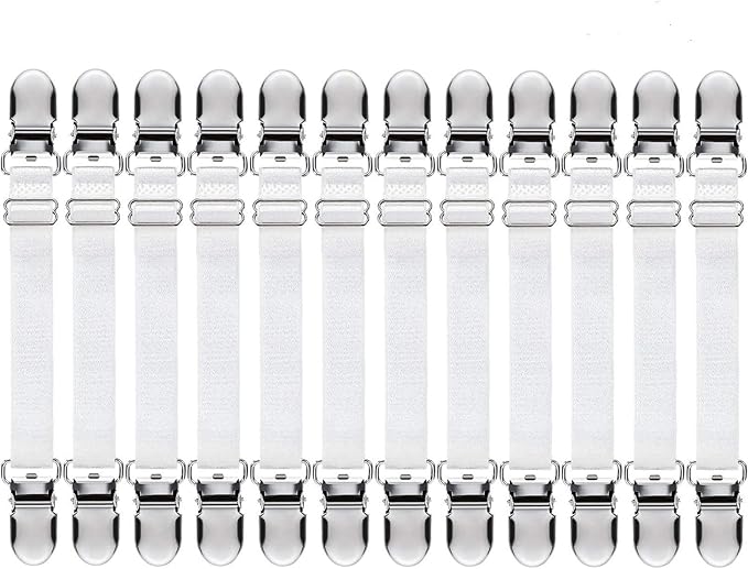 Boao 12 Pcs Bed Sheet Clips Straps Sheet Corner Straps Holder Adjustable Mattress Clips, Elastic Bed Grippers Suspender Fasteners Holder for Home(White,8-12 Inch Length)