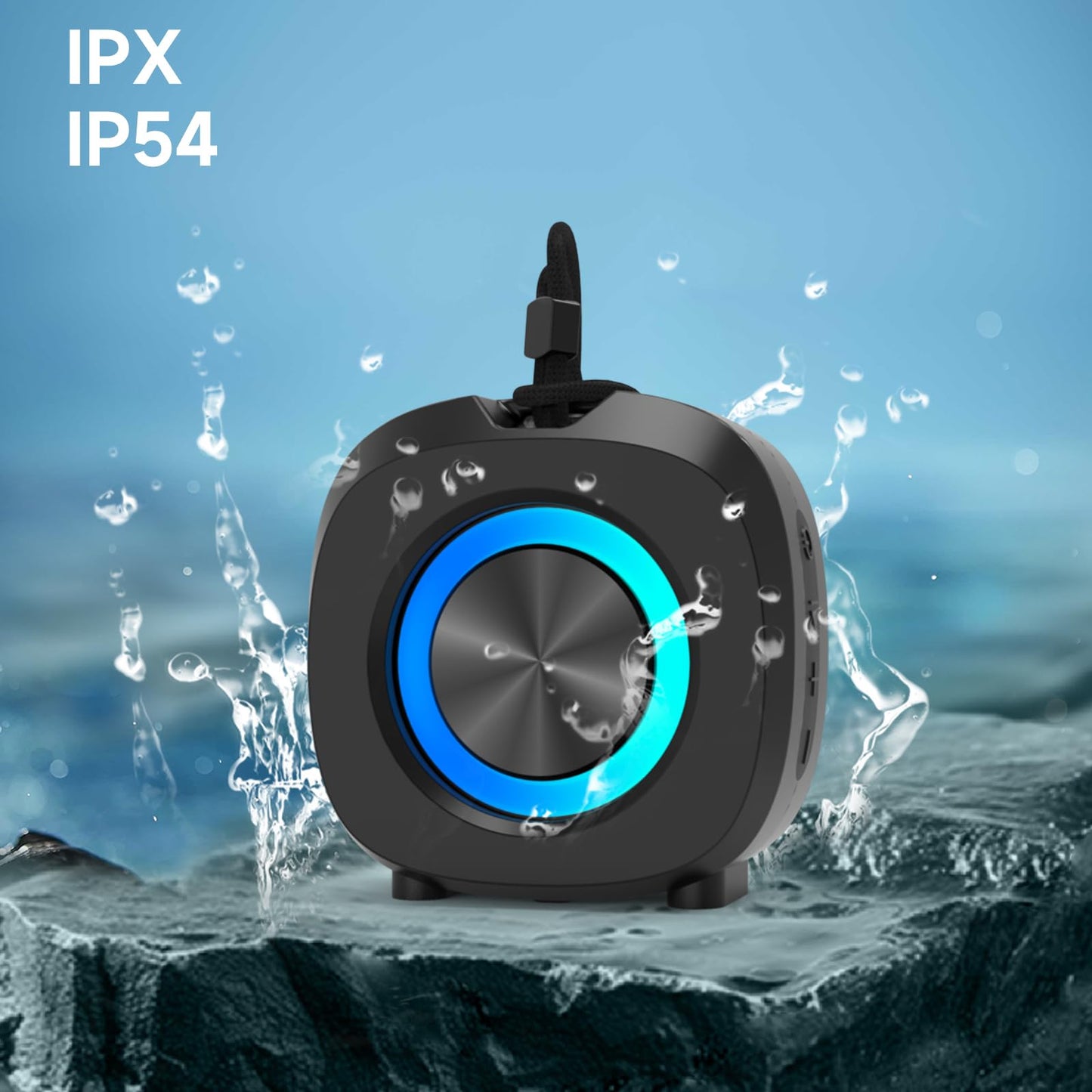 WUIUHOU Portable Bluetooth Speakers, RGB Lights TWS Speakers，Wireless IPX5 Waterproof Mini Speaker with Loud Stereo Sound,15 Hours Playtime, Rechargeable Battery, Black.
