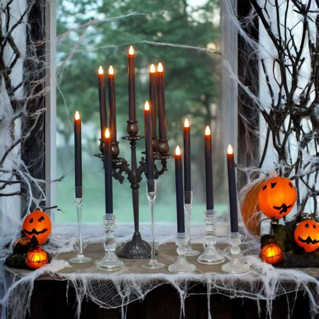 VICANBLE Halloween LED Flameless Taper Candles Black Red Drip with Remote Timer, 6 Pcs Candlesticks with 3D Flickering Flame for Home Fall Indoor Decorations(0.85 x 10.6 Inches)
