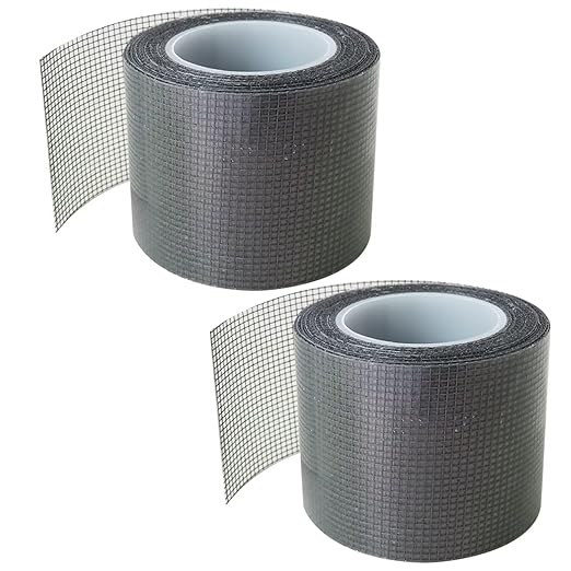 Heavy-Duty 2" x16.5' Screen Repair Tape 2-Pack, Black Fiberglass Mesh for Invisible Mends on Window & Door Screens