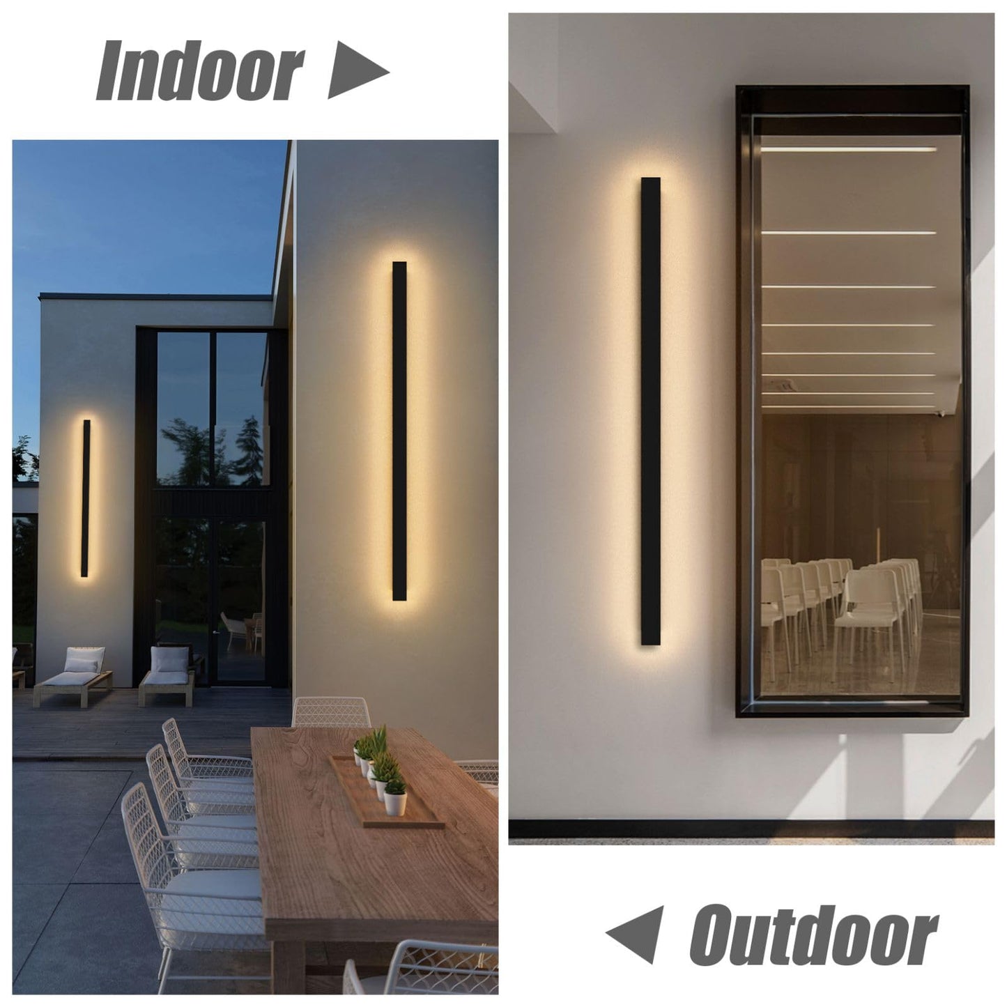 lundwa 2 Pack 47.25inch Long Outdoor LED Wall Lights 35W Black 3000K Warm White Porch Lights Acrylic Waterproof IP65 Exterior Wall Light Fixtures for House Patio Porch Courtyard