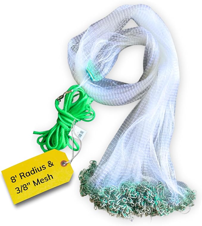 Silver Catch Cast Nets 4.5ft-10ft Radius|3/8",1/2",1" Mesh for Fishing with Chain Bottom, Salt Water Casting Fishing Net G...