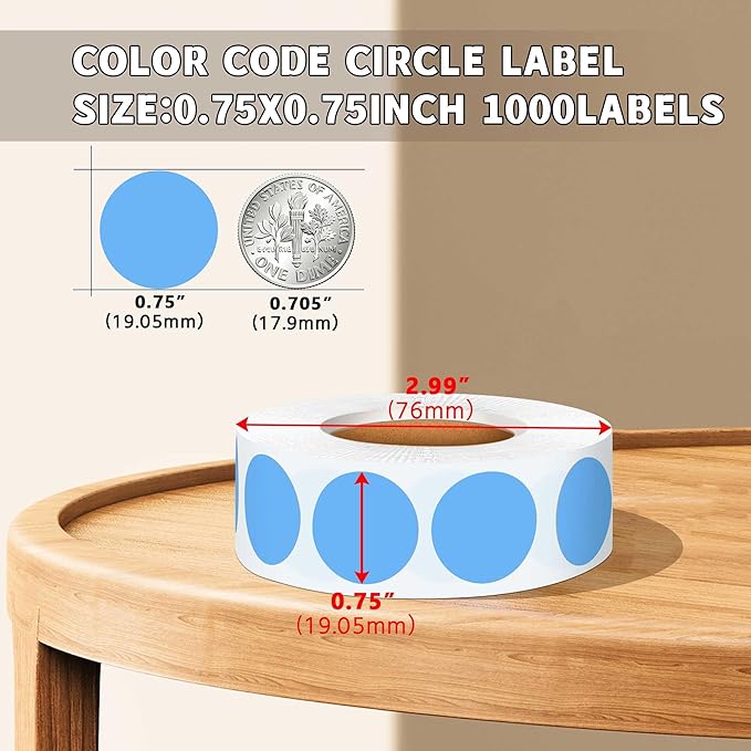0.75 Inch Multi - Purpose Removable Labels,1000 PCS 3/4" Sky-Blue Dots for Classroom, Papers, Market, Price Tags, and Library Book Labels. Non - Printable Round Colored Stickers