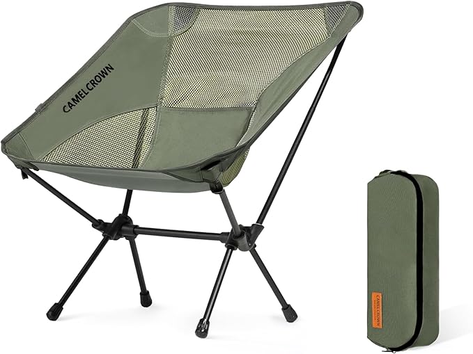 CAMEL CROWN Portable Camping Chair Lightweight Compact Folding Chair Mesh for Outdoor Camp Travel Beach Picnic Festival Hi...