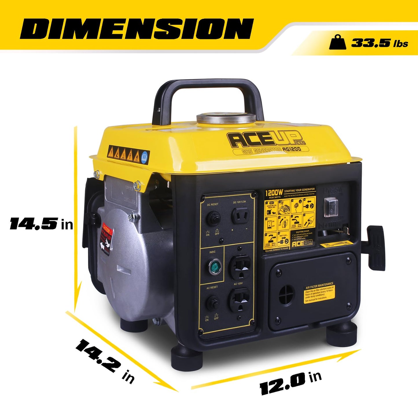 Aceup Energy 1,200W Gas Powered Generator, Small Portable Generator For Home Use Camping Ultralight, Epa & Carb Compliant