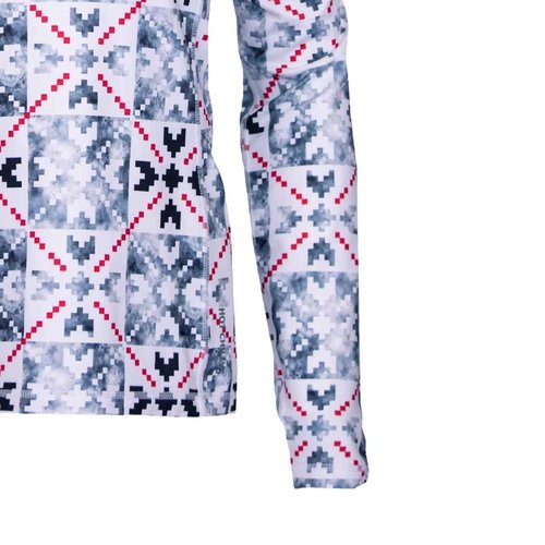 Hot Chillys Women's Micro-Elite Chamois Printed Zip-T | Midweight Body Fit Stretching Warming Thermal Long Sleeve Base Layer, Fiesta Nordic, Large
