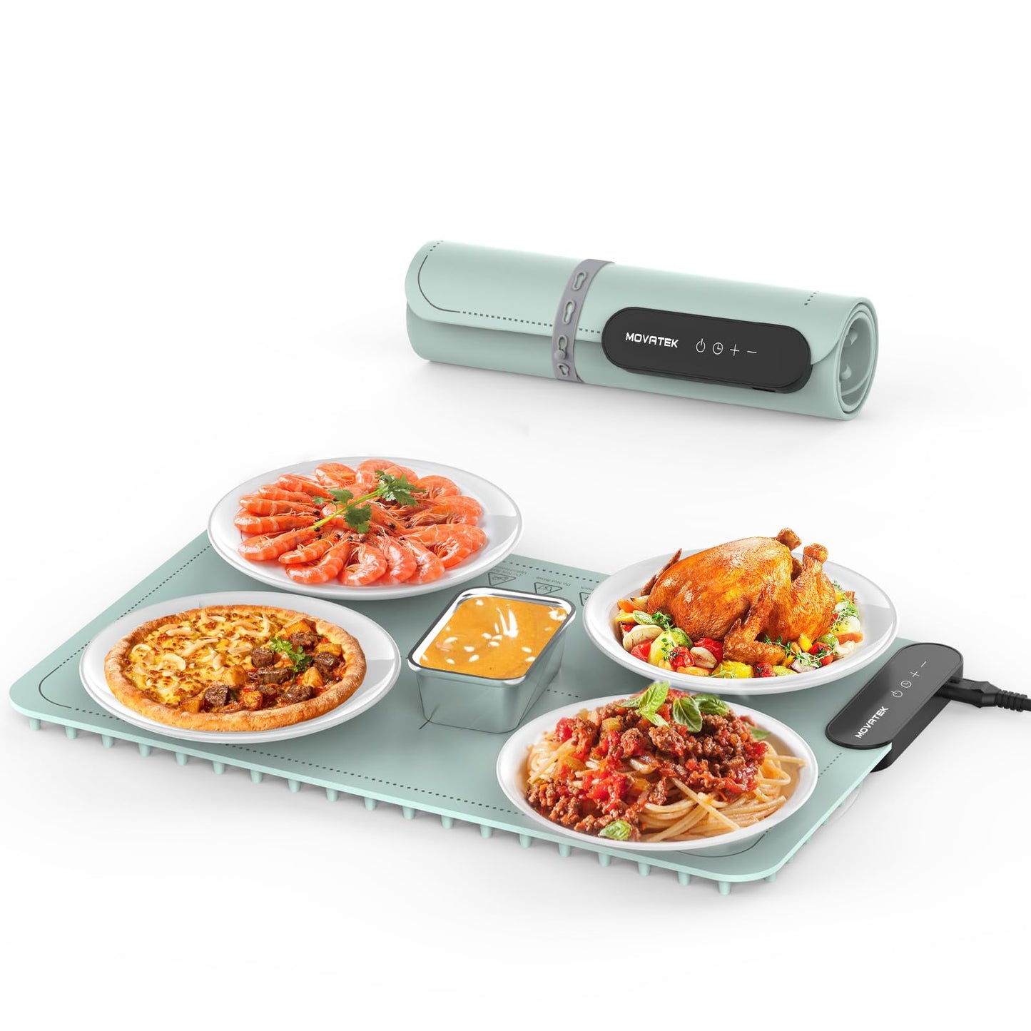 Electric Food Warming Mat with 9 Temperature Settings, Quick Heating Pad, Auto-Off Timer, Portable Silicone Food Warmer for Parties and Buffets