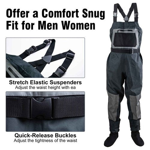 Goture Breathable Stockingfoot Fishing Chest Wader, 100% Waterproof Fishing Chest Wader for Men Women, Ultra Lightweight Comfort Stockingfoot Hunting Waders M