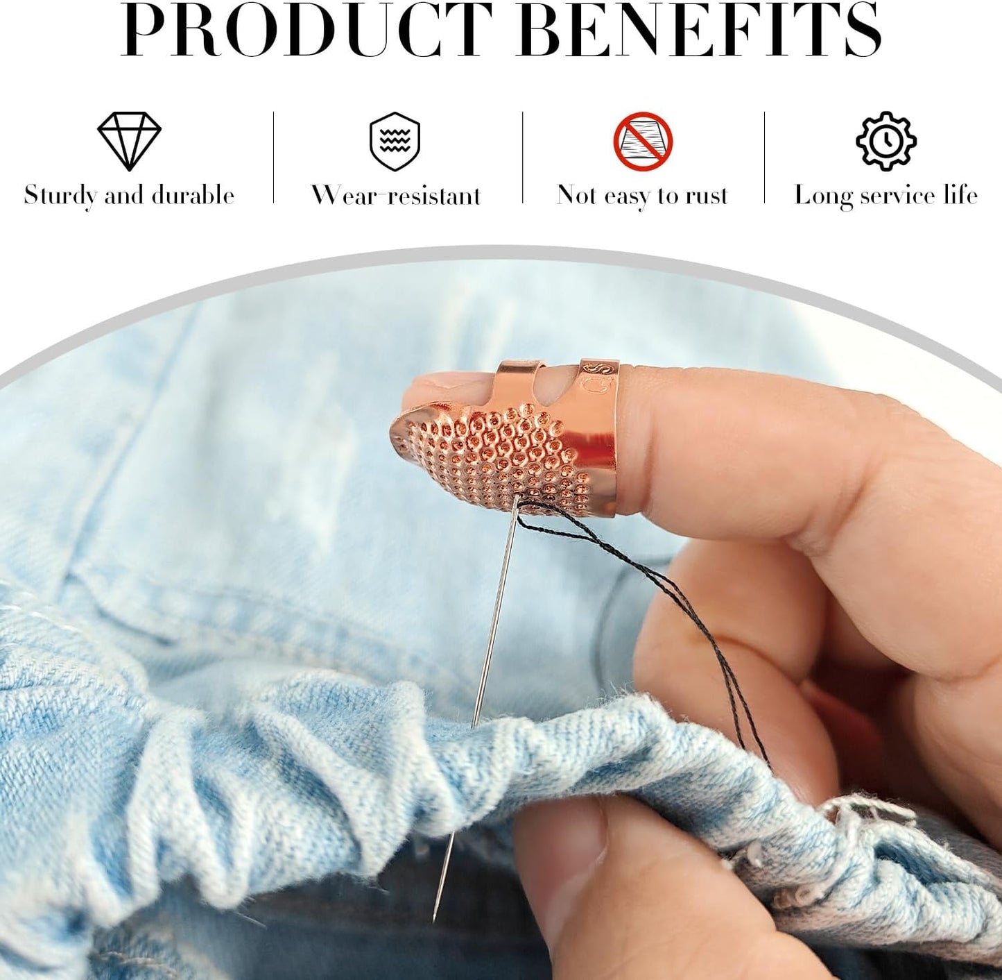 FR 4 Pack (2 Sizes, S/M) Sewing Thimble Finger Protector, Adjustable Finger Metal Shield Protector Pin Needles Sewing Quilting Craft Accessories DIY Sewing Tools Needlework Rose Gold
