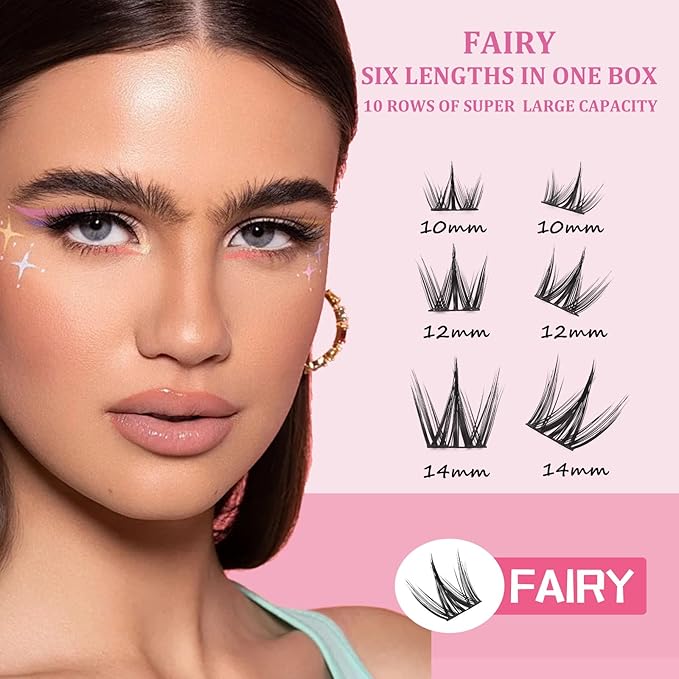 Fairy Lash Clusters Manga Individual Lashes C Curl Wispy Eyelash Clusters WideSpan Eyelash Extension Kit with Lash Bond and Seal Wet-Look Spiky Cluster Lashes (Cutey KIT 240)