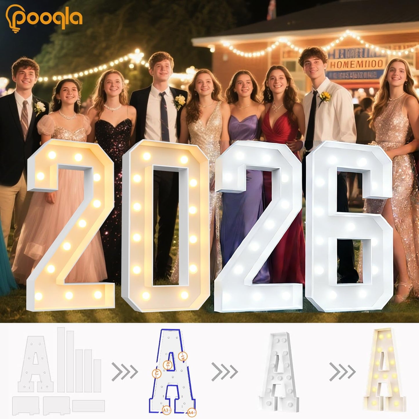 Pooqla 4 FT Light Up Marquee Numbers, Cool White and Warm White LED Large Lighted Marquee Numbers, Giant Mosaic Light Up Numbers for Balloons 9th 19th 90th Birthday Party Decoration, LED Number 9