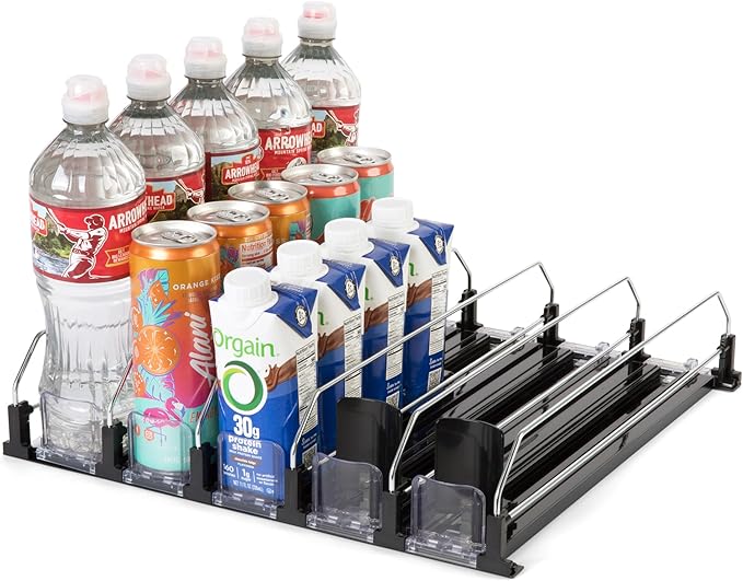 Hodge Home Essentials 5-Piece Drink Organizer for Fridge – Spring-Loaded Rolling Can & Bottle Holder – Kitchen Storage for...