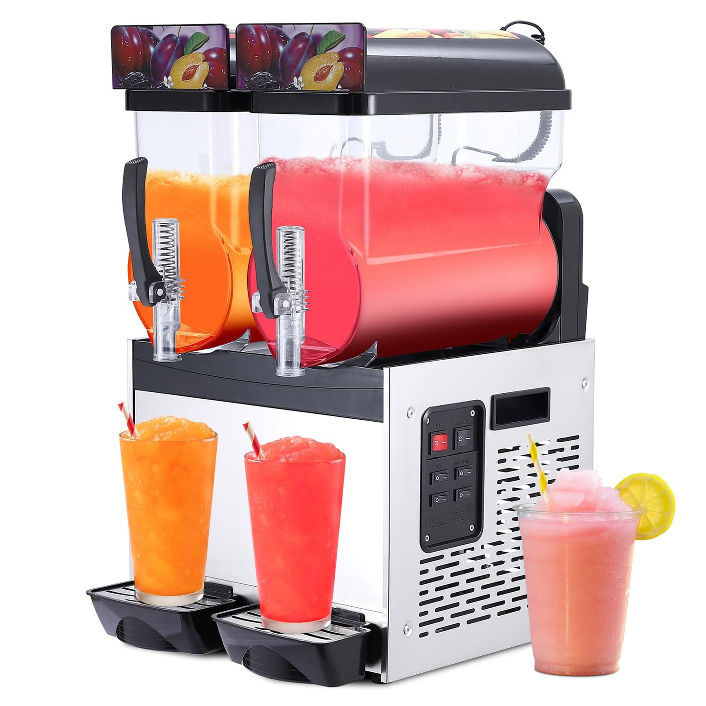 GarveeTech Commercial Slushy Machine, 15 L*2 slushy machine for home, 700W Professional cocktail margarita Frozen Drink Maker with Automatic cleaning mode, Stainless Steel Construction, Efficient