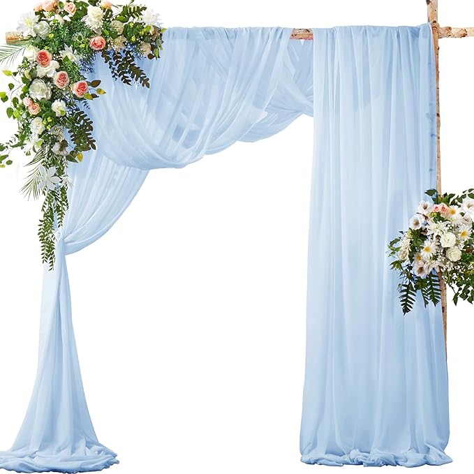 SiinvdaBZX 2 Panels Wedding Arch Draping Fabric 30" x 20Ft Light Blue Sheer Chiffon Fabric Outdoor Extra Long Decorative D...