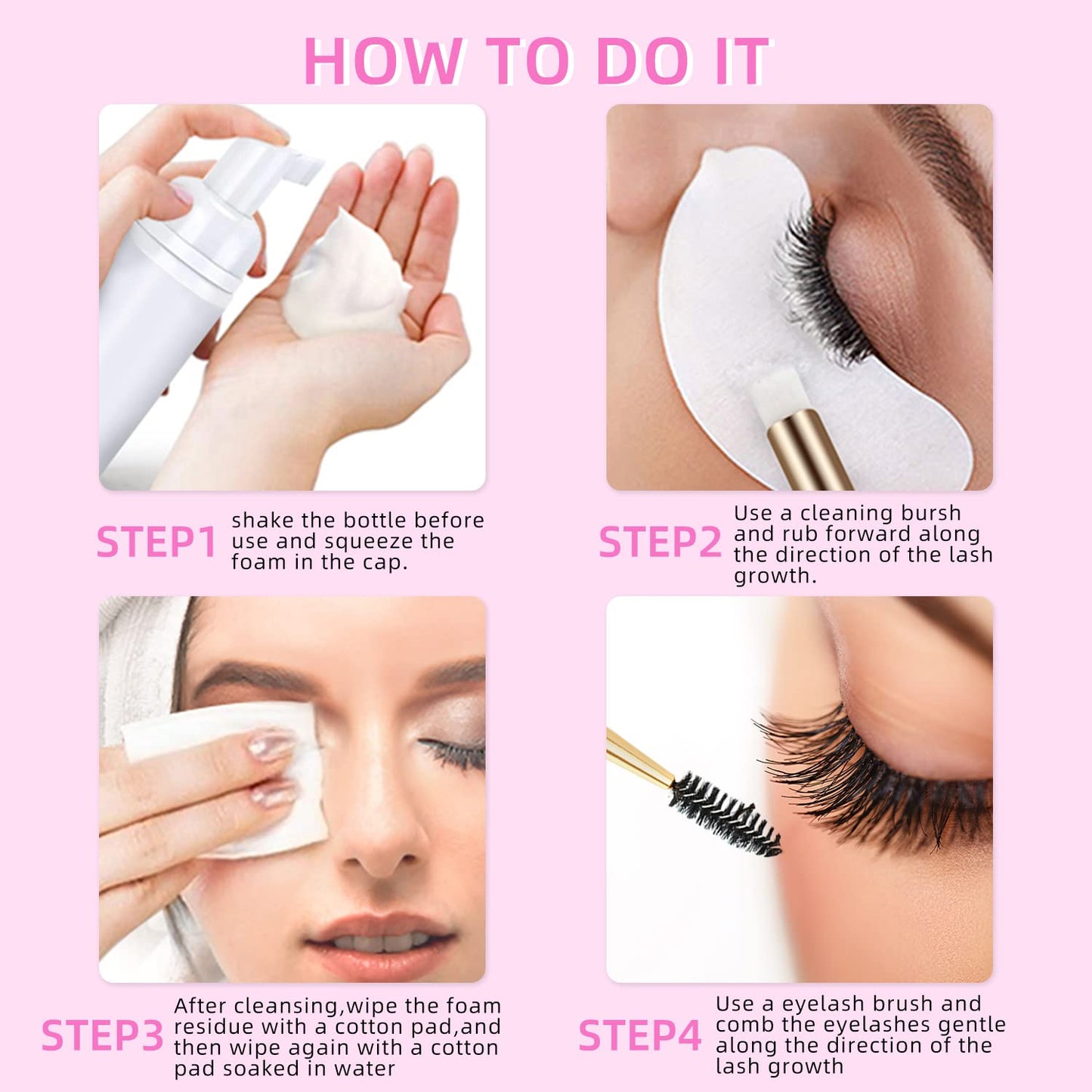 ACTROL Eyelash Extension Cleanser 60ML Natural Lash Extension Shampoo Cherry Blossom Professional Eyelid Foaming Cleanser Parabe