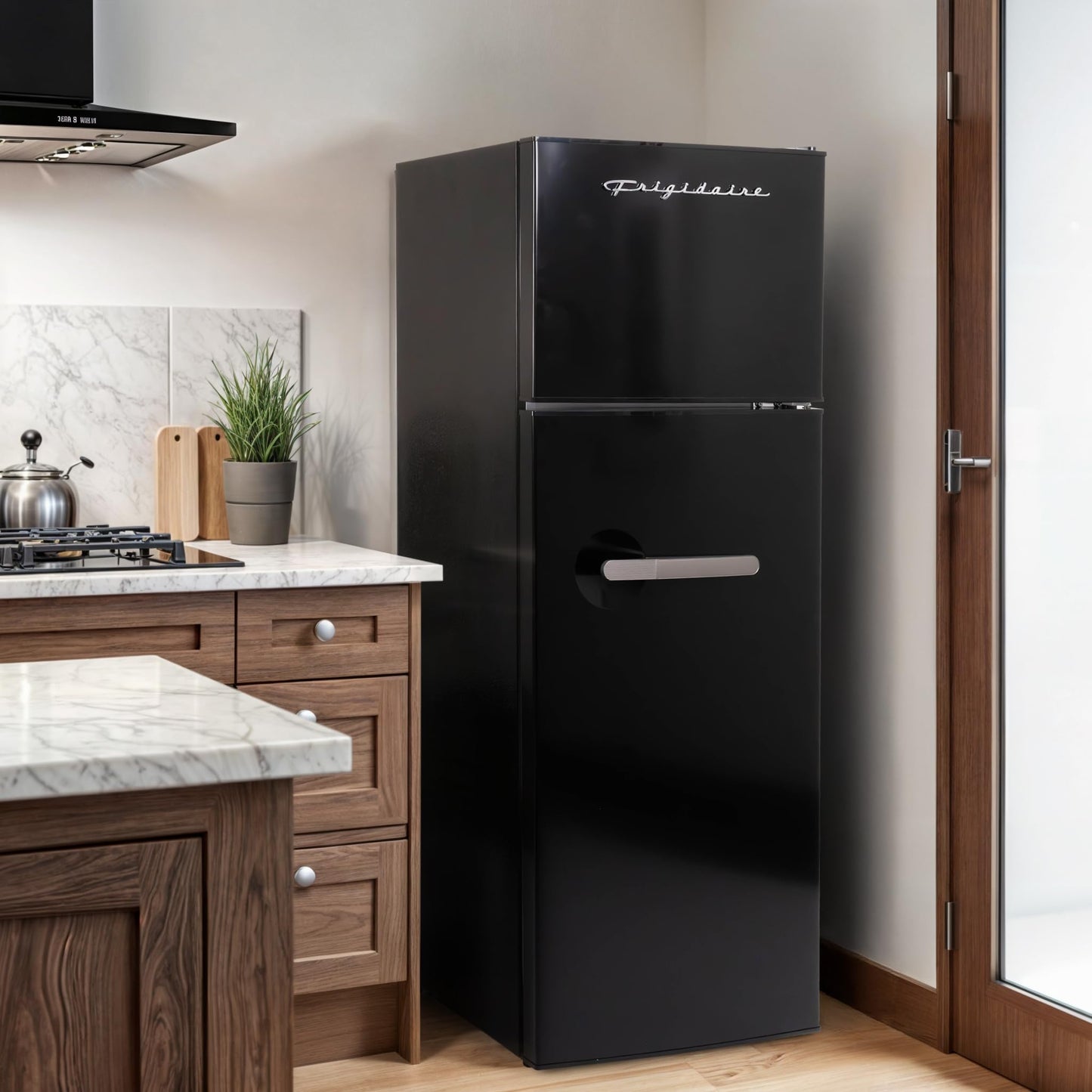 Frigidaire Retro Apartment Size Refrigerator with Top Freezer - 2 Door Fridge with 7.5 Cu Ft of Storage Capacity, Adjustable Spill-Proof Shelves, Door & Crisper Bins, Black