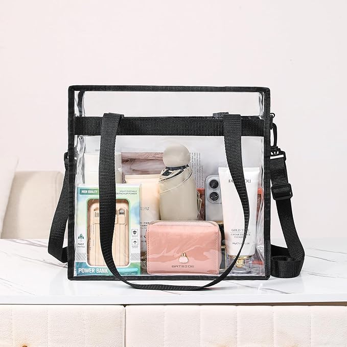 BAGAIL Clear Bags 12x6x12 Stadium Approved Clear Tote Bag with Zipper Closure Crossbody Shoulder Bag with Adjustable Strap