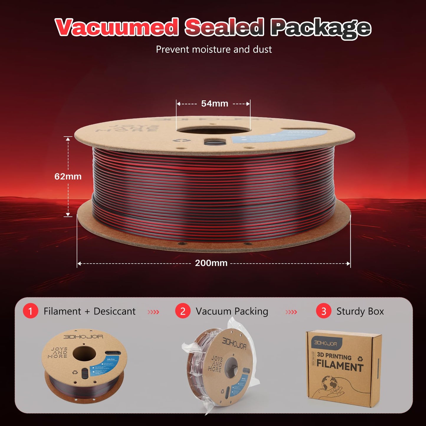 3DHoJor Silk PLA Filament 1.75mm Black Red Dual Color PLA 3D Printer Filament 2 in 1 Coextrusion 1KG Spool(2.2lbs) 3D Printing Filament Dimensional Accuracy +/- 0.03mm