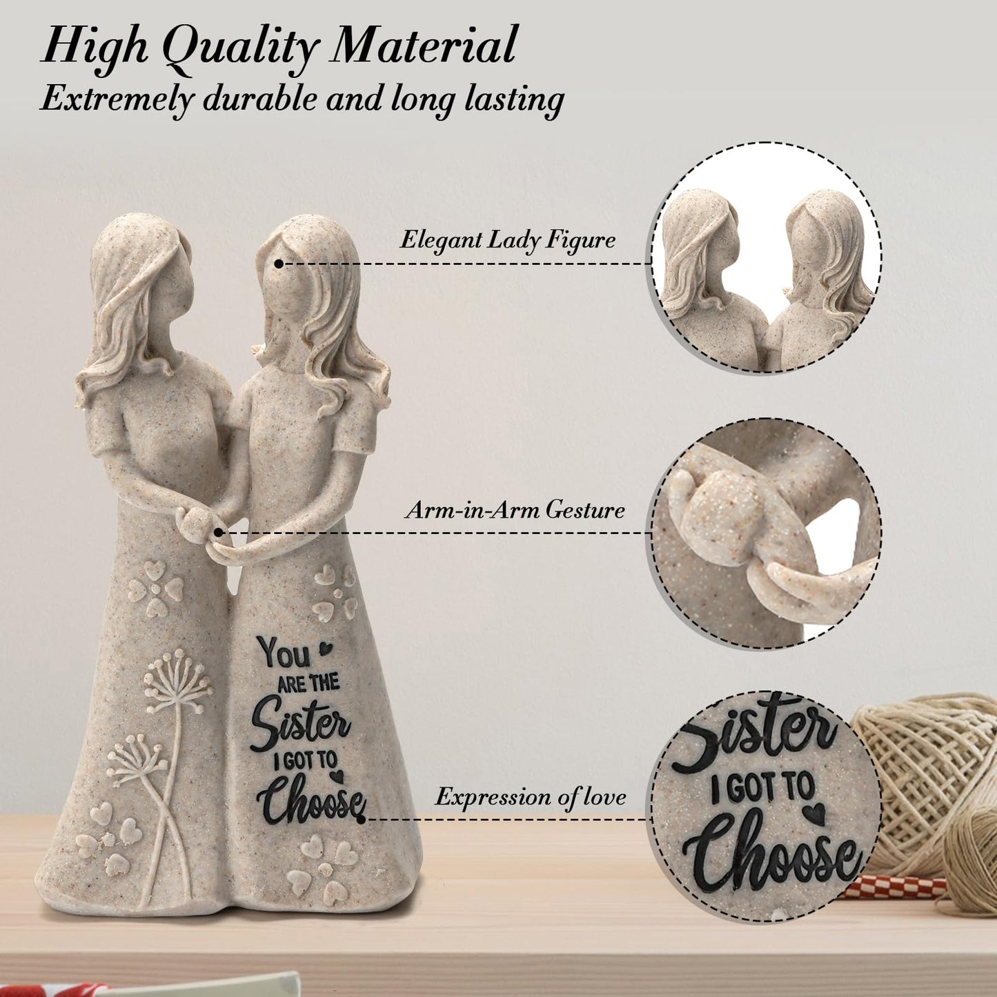 INLOMEM Friendship Gifts for Best Friends Women - Resin Sister Figurines Best Friend Sister Birthday Gift Ideas Unique Gifts for Sisters from Sister - Hand-Painted Figure (Granite)