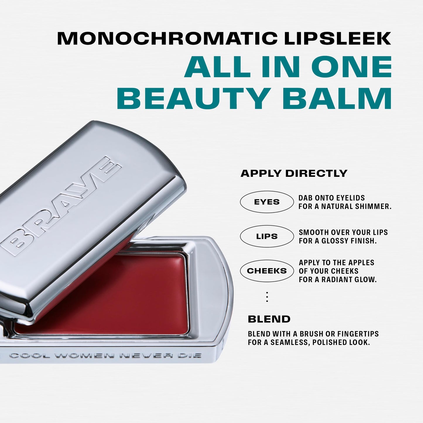 BRAYE LIPSLEEK | Blush for Cheeks & Lips, Korean Makeup Blush, Cool Lip and Cheek Balm, Vegan Cream, Lightweight w/Blendable & B