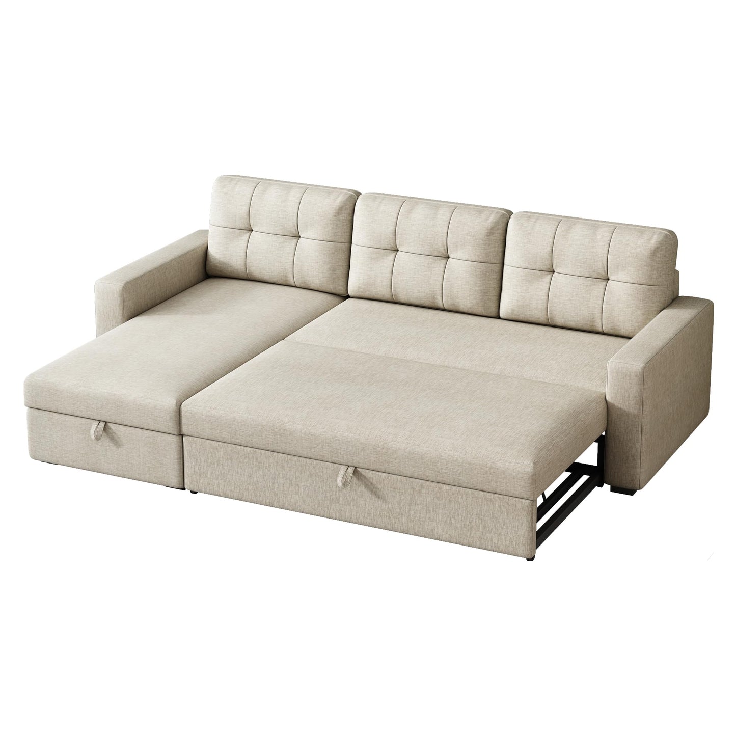 YOPTO L-Shape Reversible Sectional Sleeper Sofa Bed 4 in 1 Pull Out Couch with Storage Chaise & Removable Back Cushions,Convertible Sleeper Corner Couch Pull-Out Sofa Bed for Living Room,Office