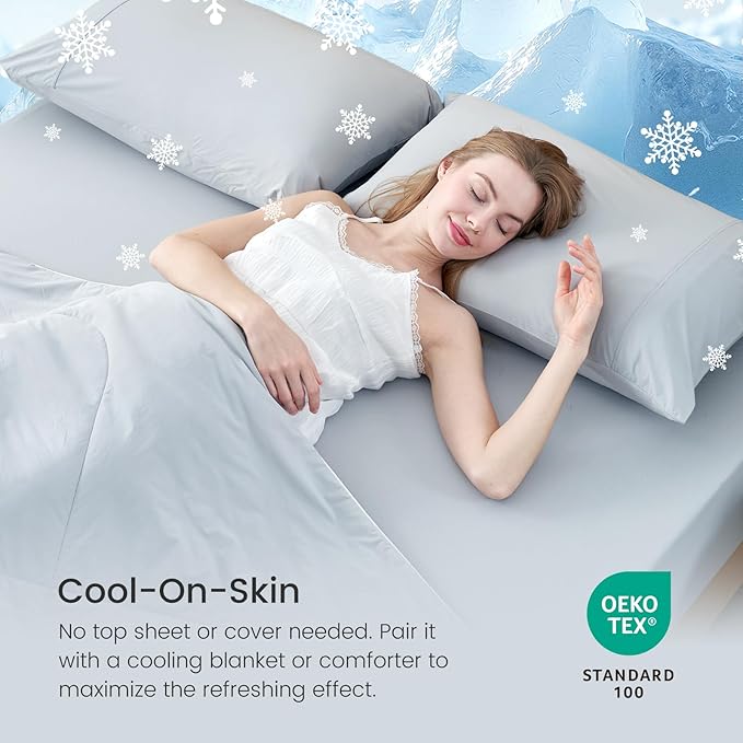 Cozy Bliss Premium Cooling Sheet Set Cali King Size, Q-Max>0.4, 3PCS No Flat Sheet with 2 Pillowcases, Breathable Fitted Sheet for Hot Sleepers & Night Sweats, Deep Pocket Up to 18 Inches, Light Grey