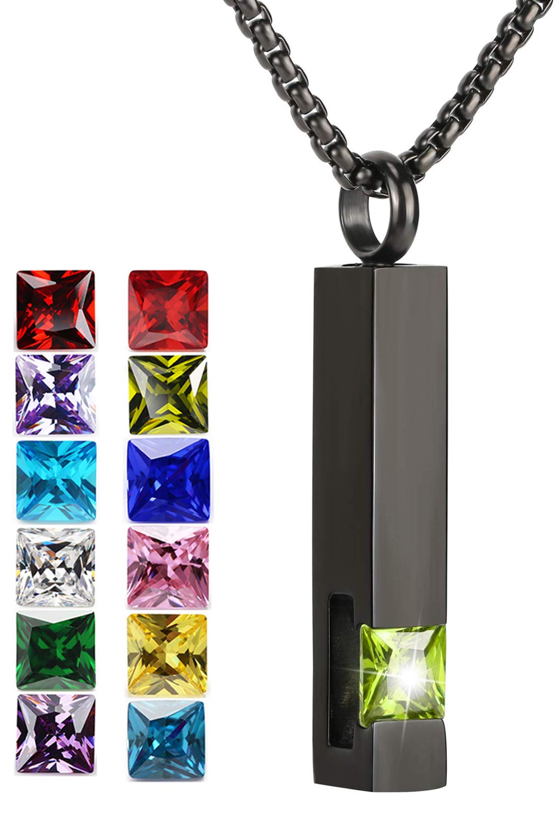 YOUFENG Urn Necklaces for Ashes Birthstone Cube Urns for Human Ashes Memorial Cremation Urn Locket Keepsake Ashes Jewelry (Augus