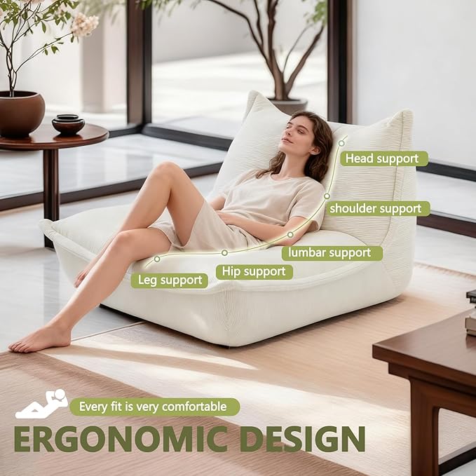 LEIMAOFC Bean Bag Chair,Memory Foam Bean Bag Chairs,Filled with High-Resilience Memory Foam,Skin Friendly Corduroy Fabric,for Living Room, Bedroom, Apartment
