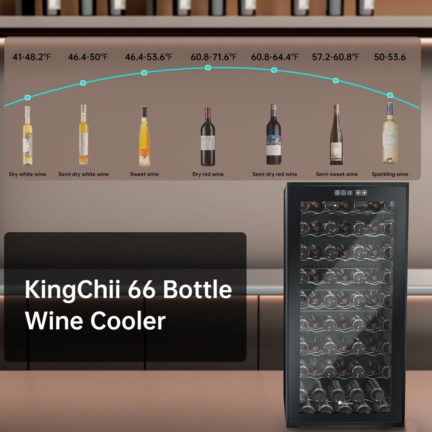 KingChii 66 Bottle Wine Cooler Refrigerator - Intelligent Digital Control Wine Fridge, Low Noise Operation, Freestanding Wine Refrigerator for Home and Kitchen