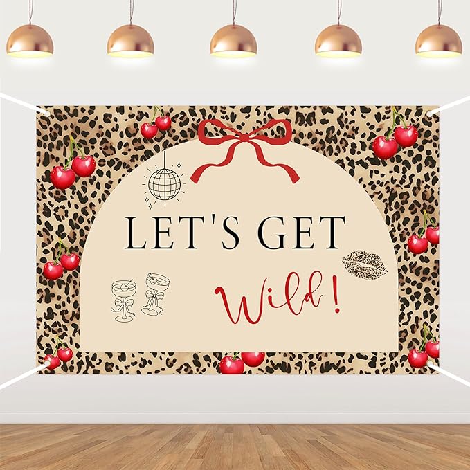 Let's Get Wild Backdrop Leopard Photography Background Cherry Cheetah Backdrop for Jungle Safari Animal Birthday Bachelore...