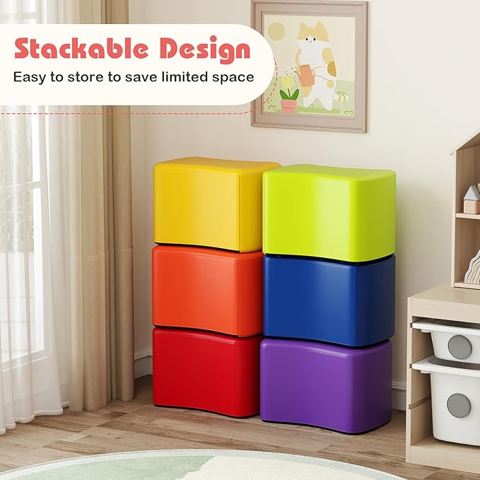 Costzon 6-Piece Modular Stool Set for Kids, 10'' Waterproof Daycare Butterfly Foam Stools Preschool Seating for Toddlers, Flexible Seating Option for Classroom, Home, Kindergarten or Nursery