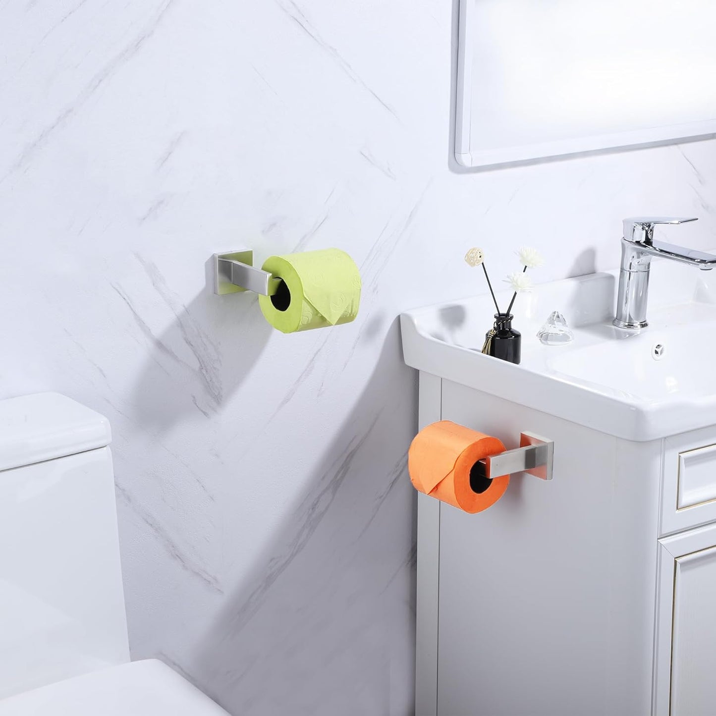 LANC Bathroom Toilet Paper Holder, Brushed Nickel Toilet Paper Roll Holder Wall Mount for Kitchen Washroom Modern TP Toilet Tissue Holder Stainless Steel Left and Right 2 Pack, A8807BN-LRP2