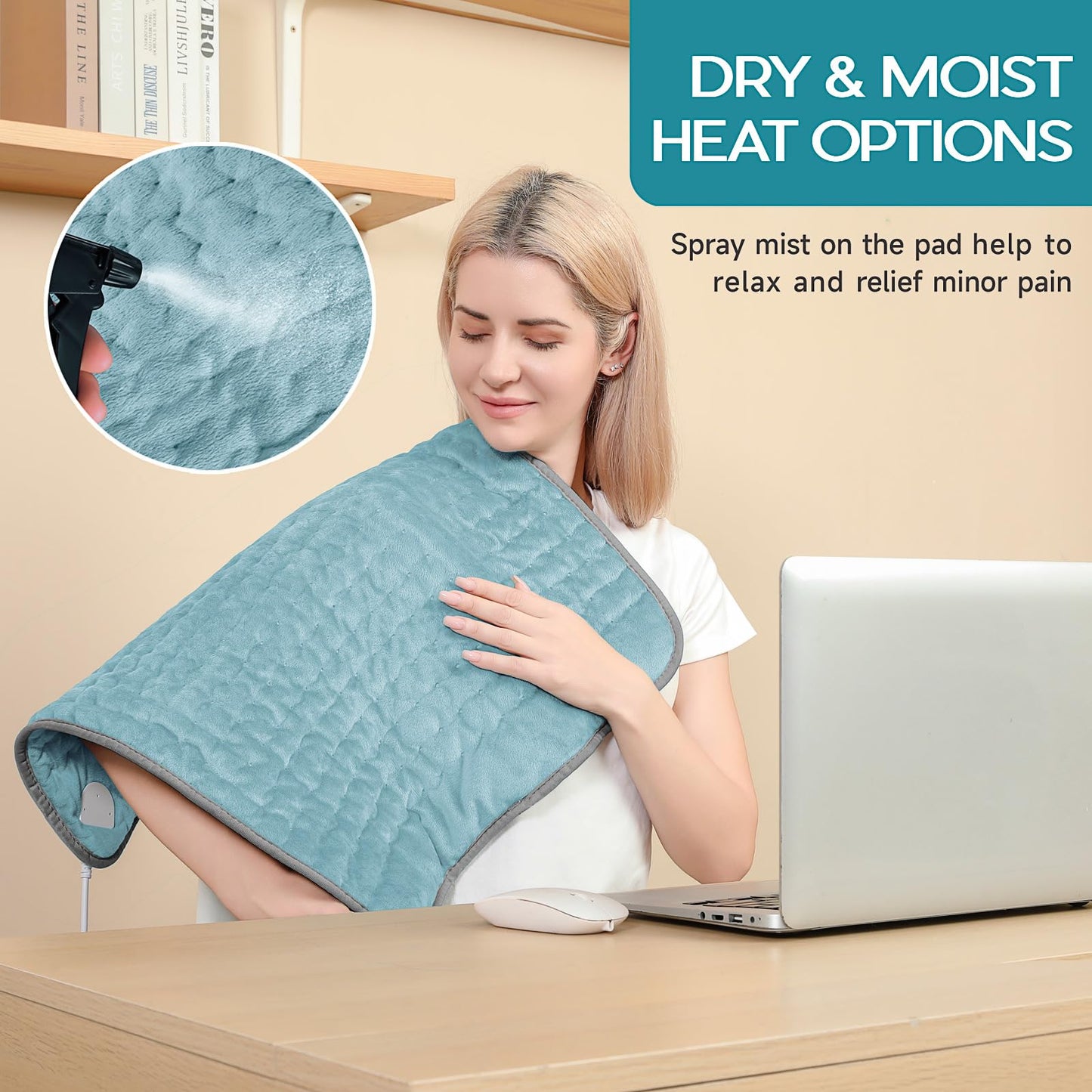 Heating Pad for Period Cramps, Heating Pad for Back/Neck/Shoulder Muscle Pain, Auto Shut Off, Dry/Moist Heat & Machine Washable, Christmas Gifts for Women