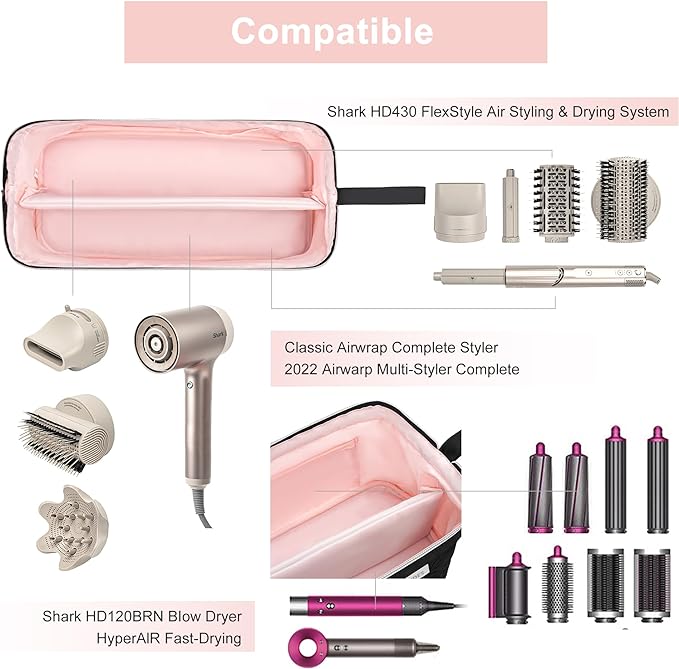 Leudes Hair Tools Travel Bag for Shark Flexstyle Carrying Case Portable Shark Hair Air Wrap Dryer Case Waterproof Dustproof Flat Curling Iron Travel Organizer (Black)