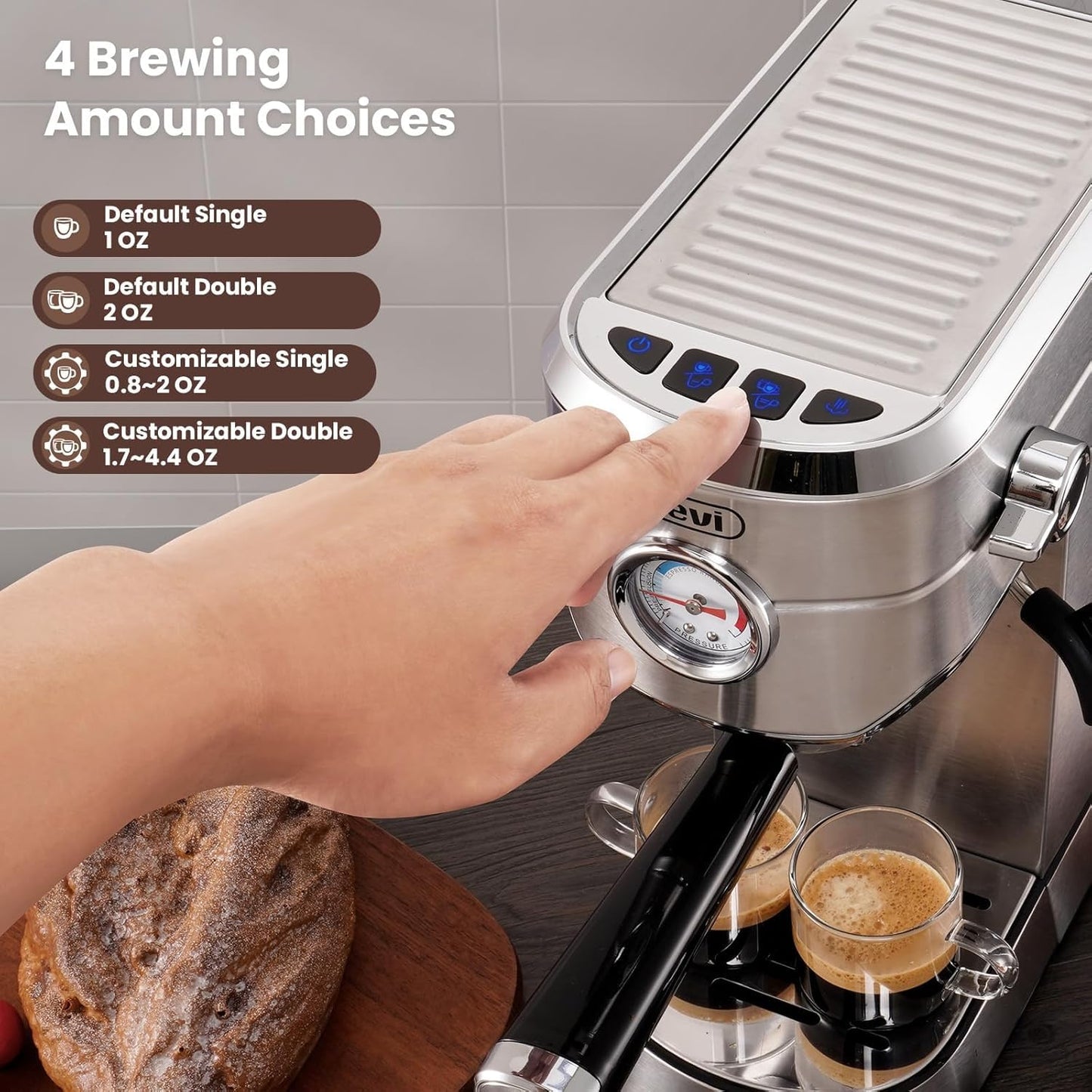 Gevi Espresso Machine 20 Bar, Professional Espresso Maker Latte Machine with Milk Frother, Stainless Steel Expresso Coffee Machines for Home, Compact Cappuccino Machine, Great Gift Choice, Silver