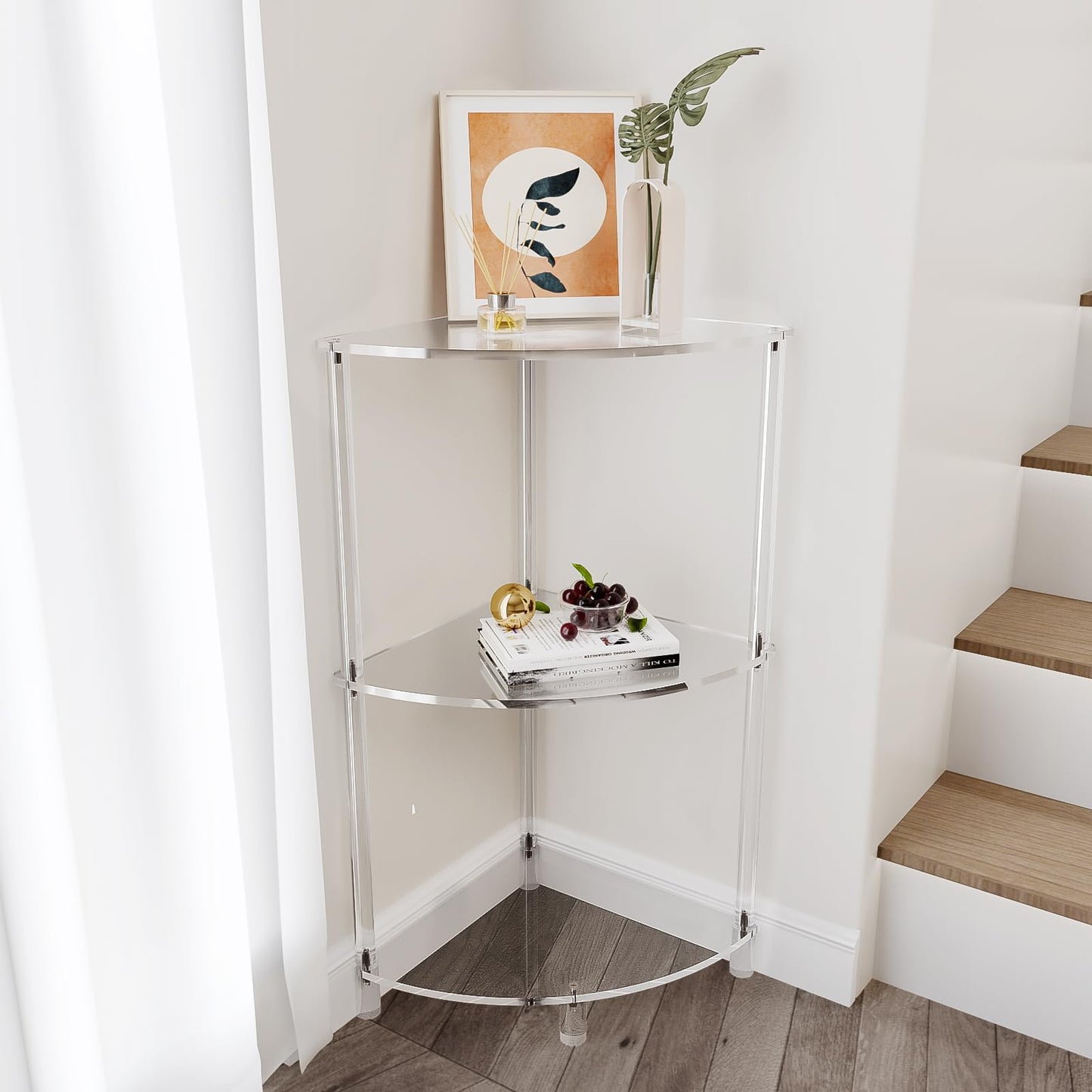 Eglaf Acrylic Triangle End Table - 3 Tier Corner Side Table - Small Corner Table for Living Room, Bedroom, Bathroom - 11.8'' L x 11.8'' W x 26 ''H