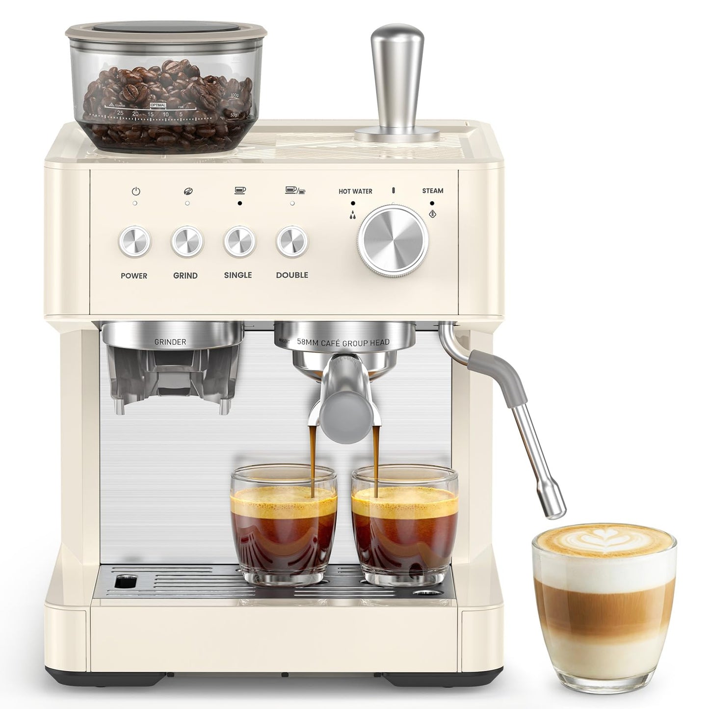 Kismile 20-Bar Espresso Machine with Grinder, Expresso Coffee Machines Coffee Maker with Grinder, Milk Frother/Steam Wand & Tamping Tools for Cappuccino & Latte