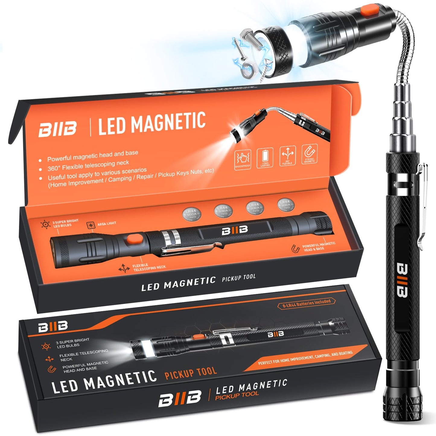 BIIB Stocking Stuffers for Men, Gifts for Men LED Telescoping Magnetic Pickup Tools, Mens Gifts for Christmas, Gifts for Dad Him Boyfriend, White Elephant Gifts, Dad Gifts for Mens Who Have Everything