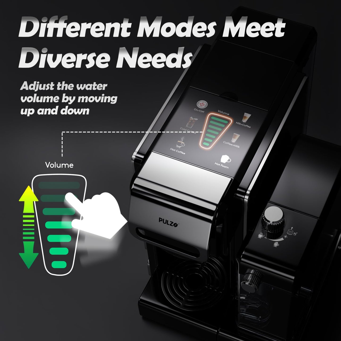 PULZO Espresso Machine with Integrated Automatic Milk Frother, capsule coffee maker for K*cup capsule/Ne*s Original/coffee powder, One Touch Latte & Cappuccino