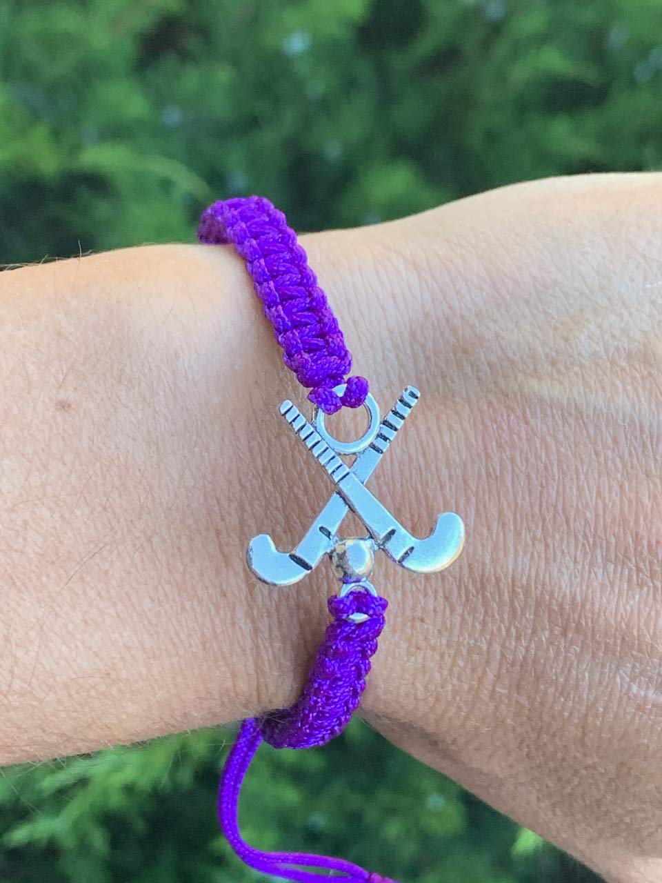 Sportybella Purple Field Hockey Charm Bracelet - Adjustable Teen Bracelet with Stick Charm. Field Hockey Jewelry Gifts for Playe