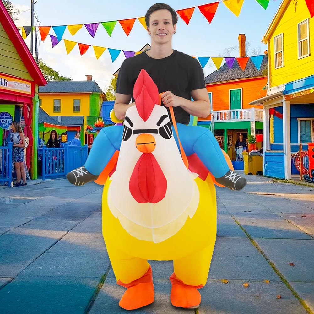 KOOY Inflatable Costume Adult, Chicken Costume, Inflatable Costumes Women Men, Ride On Rooster Costumes Fancy Funny Chicken Suit Blow up for Halloween Party