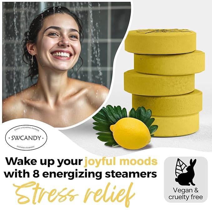 Shower Steamers Aromatherapy Birthday Gifts for Women Travel Essentials, 8 Pcs Lemon, Bath Bombs Shower Bombs with Natural Essential Oils, Relaxation Home SPA