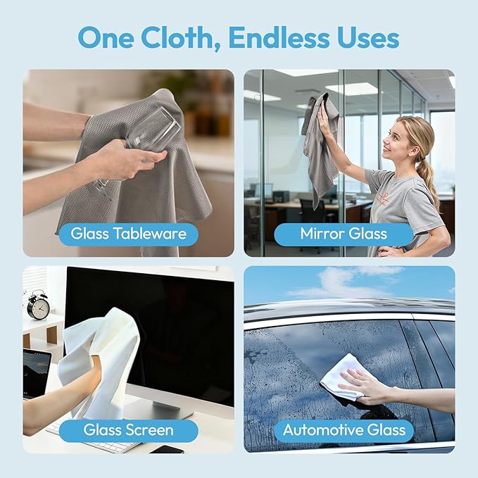 Nanoscale Microfiber Cloths 15.55”x 15.55”, Glass Window Mirror Stainless Steel Car Cleaning, Streak-Free, Lint-Free, Super Thick & Absorbent, Reusable, 6 Pack (Purple)