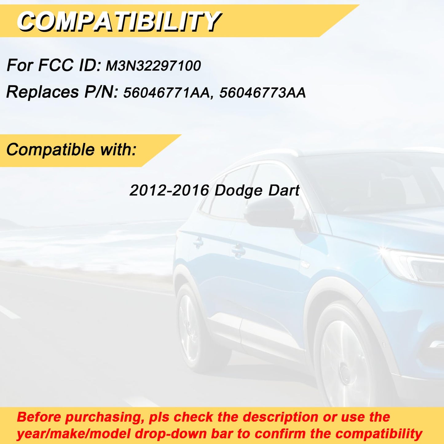 Vurkcy Key Fob Replacement For 2012 2013 2014 2015 2016 Dodge Dart Car Keyless Entry Remote Control, M3N32297100, 4 Buttons