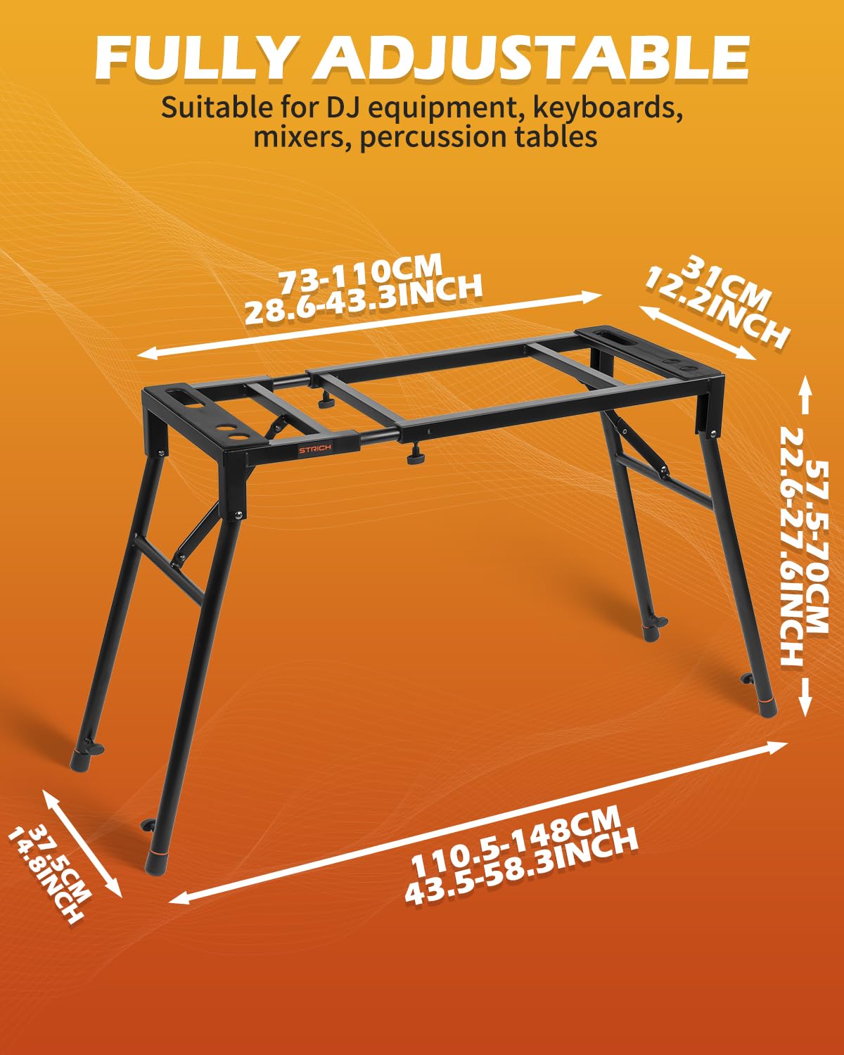 STRICH Collapsible Piano Keyboard Stand & Bench Set, Portable Digital Piano Stand for 54-88 Key Electric Pianos & X-Style Piano Bench, Music Keyboard Bench Seat, Chair, Black, SKT-01 & SPB-M10