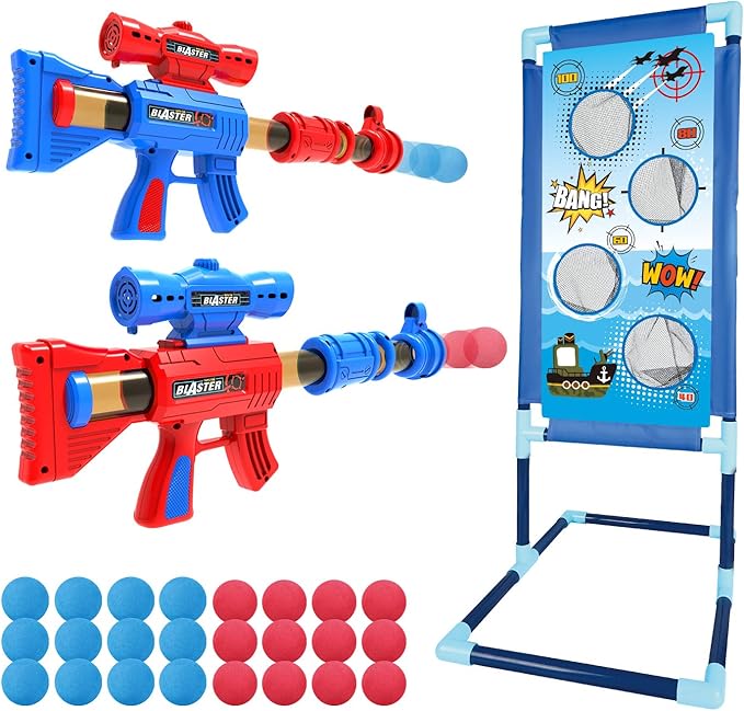 YEEBAY Shooting Game Toy for Age 6, 7, 8,9,10+ Years Old Kids, Boys - 2pk Air Guns & Shooting Target & 24 Foam Balls - Ide...