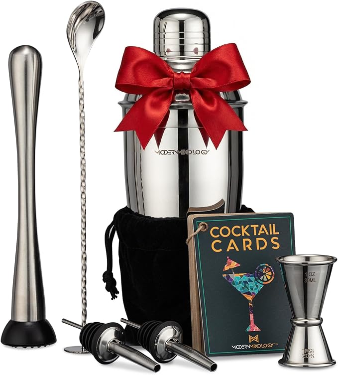 Modern Mixology 8-Piece Cocktail Shaker Set with Velvet Bag | Complete Cocktail Kit Gift Set | Top Bartender Gifts for Men...