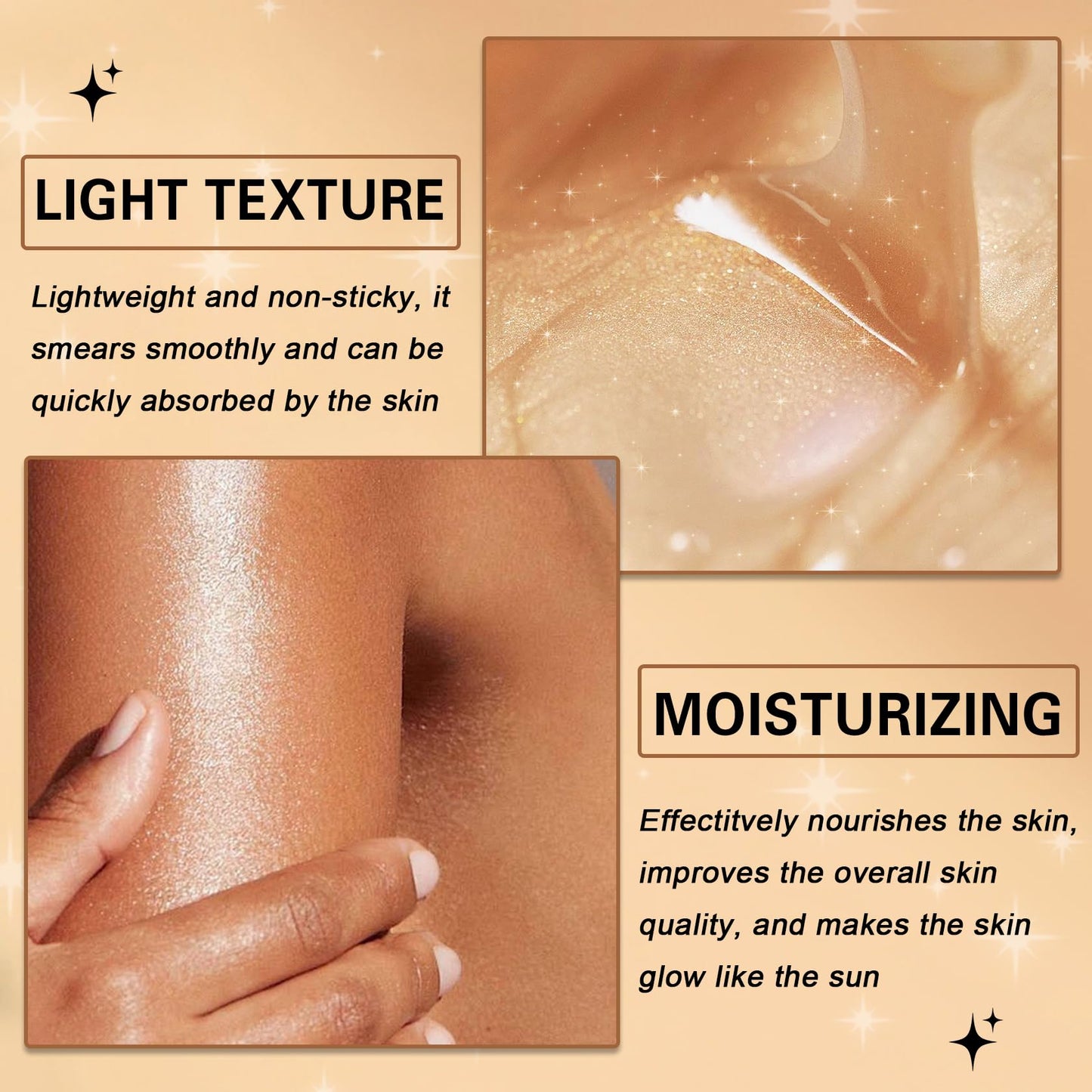 QIUFSSE Glitter Sunscreen Oil with Coconut,SPF 45 Broad Spectrum,Body Shimmer Oil with Gold Mica,Lightweight Non-Sticky,Water Re